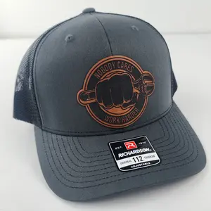 Nobody Cares Work Harder - Leather Patch Richardson 112 Snapback Trucker Hat Multiple Colors Blue Collar Wrench Fist Mechanic