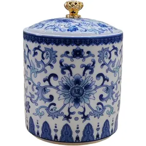 Small  Blue and White Porcelain Salt Cellar with Lid Ceramic Salt Holder Container for Countertop, Airtight  Jar, Kitchen Storage Dish