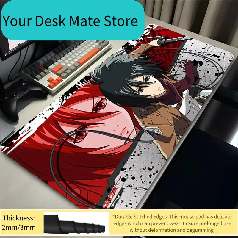 Anime Mouse Pad Large XXL Laptop Mikasa Kawaii Girl Keyboard Rug PC Gamer Cabinet Mousepad Attack on Titan Gaming Desk Mat