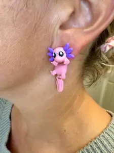 Axolotl Dangle Jumper Earrings | Articulated Axolotl Dangle Jewelry | Multicolor 3D Printed Earrings | Unique Animal Lover Gift