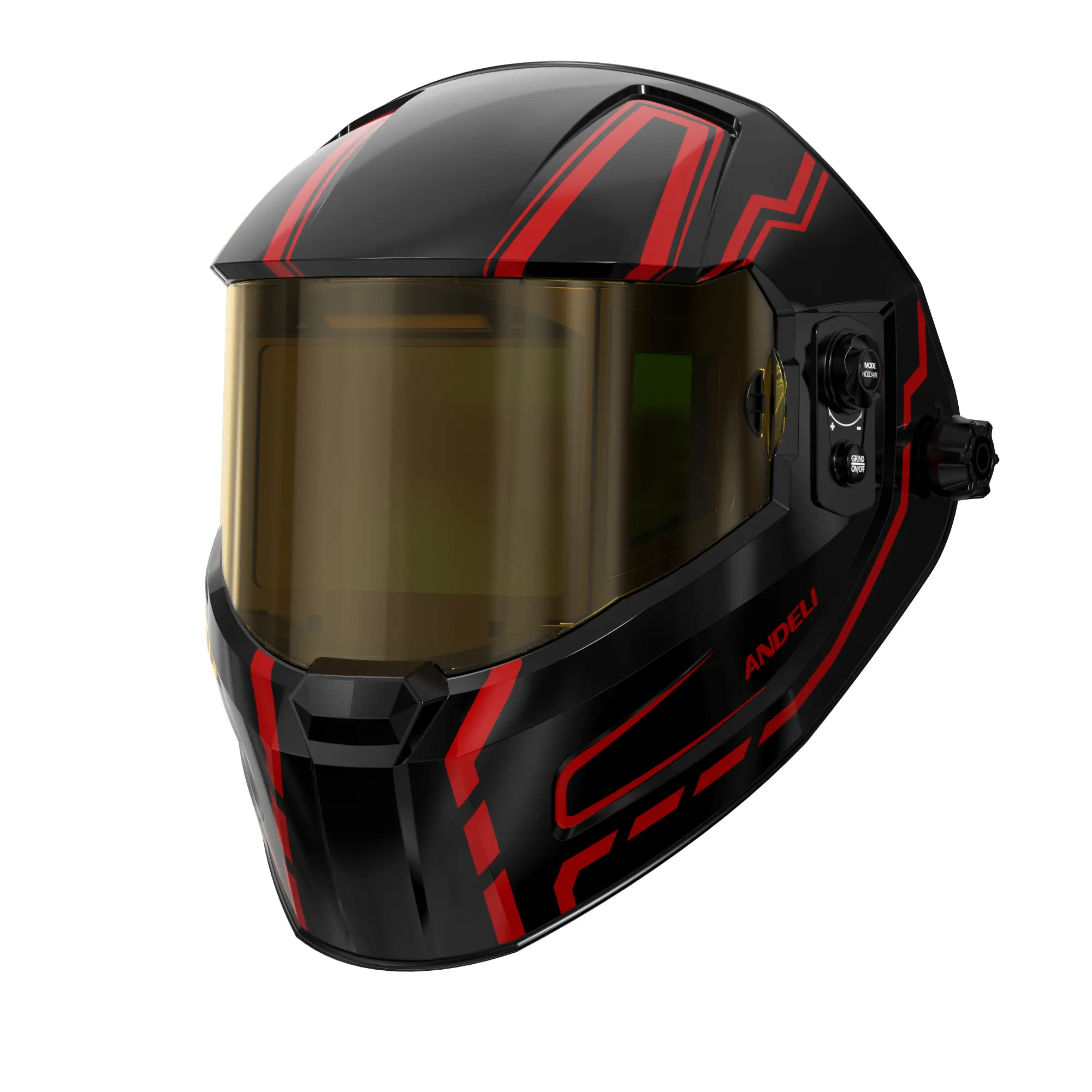 ANDELI Auto-Darken Solar Powered Welding Helmet with Integrated Visor - Weldingmask, 180° Panoramic 4.53"x3.23" View, 1/1/1/2 True Color, DIN16 Shade, OPTIM-600LA-TGB, Eco-Friendly Power Cells, Tig/Mig/Cut & Grind, Arc Process Protection for Metalworking
