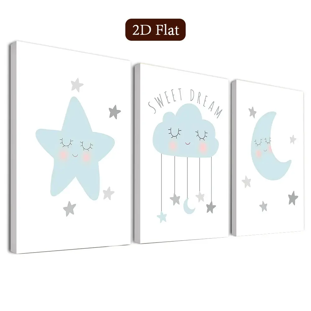 3 Framed Cute Cartoon Wall Art Posters, Sweet Dream Canvas Prints, Baby Room Decor, Kids Bedroom Theme, Classroom Art, Home Office, Bathroom, Cute Artwork