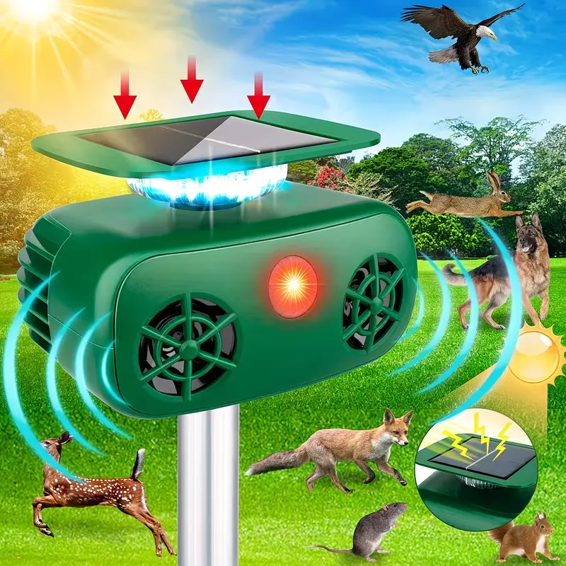 Solar Animal Repellent - Sonic-Powered 5-Mode Solar Motion-Sensing Flashing Light for Squirrel, Deer, Rabbit, Raccoon Control in Yds, Farms, Gardens Outdoor Pest & Rodent Control, Rodent Repellent Outdoor, Rabbits