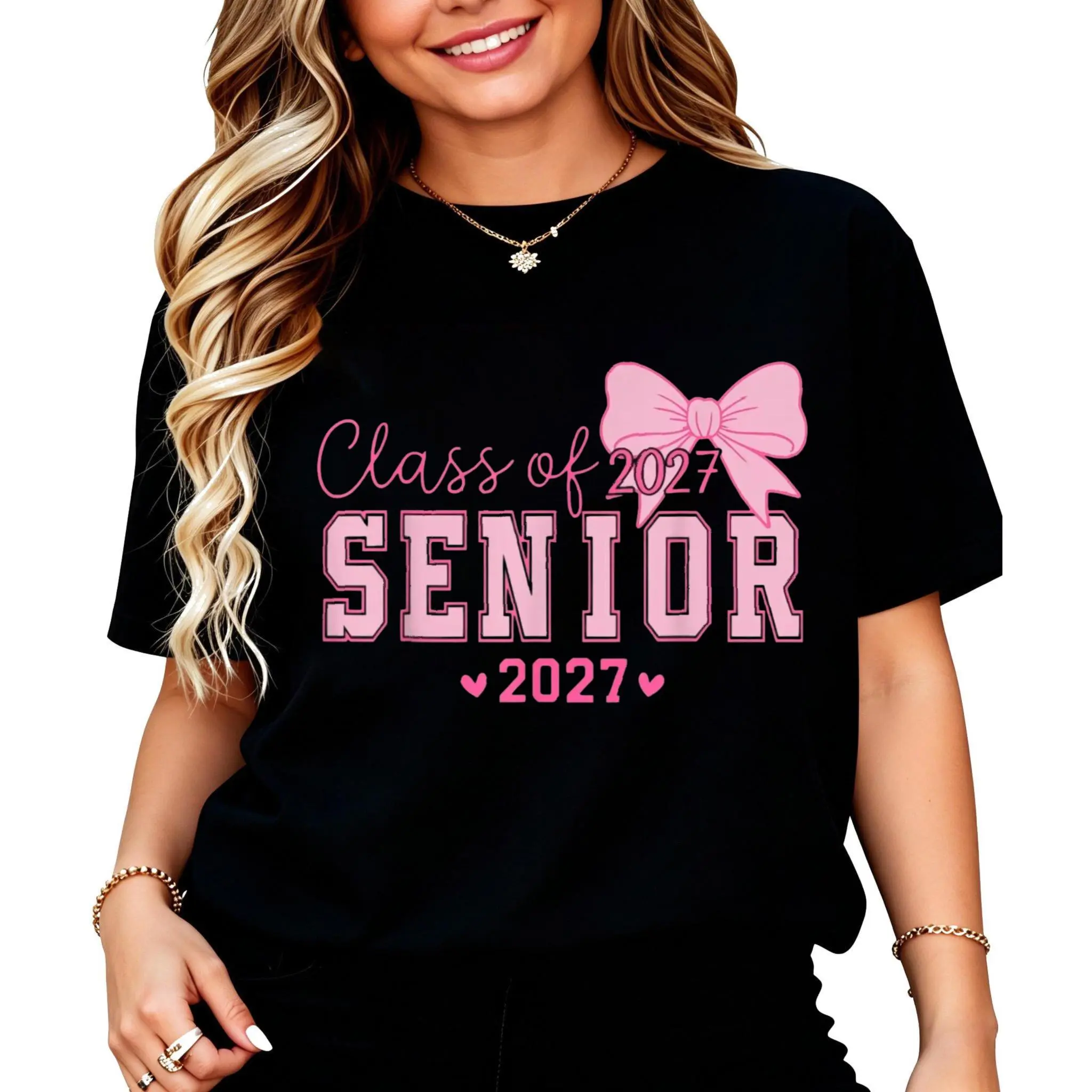 Senior 2027 Class of 2027 Coquette Pink Bow Graduation 2027 Fashion T-Shirt