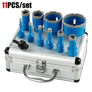 LOZLIN 11PCS/Set Diamond Drill Bit Set (6mm-68mm)  - for Porcelain Tile/Granite/Glass/Marble/Ceramics - Includes Storage Case & Conversion Kit - Angle Grinder Tool Kit Set