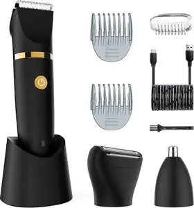 Electric  Hair Trimmer for Men- Manscape 3 in 1 Pubic Hair Groomer Trimmer,IPX7  Wet/Dry Replaceable Ceramic ,Type-C Rechargeable Dock & Nose/Ear