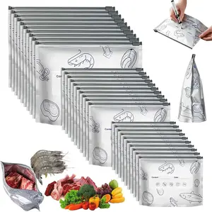 30 reusable aluminum foil sealed storage bags, vacuum zipper bags with labels and zipper locks, aluminum foil bags for food, vegetables, fruits, and meat (10 * S+10 * M+10 * L)
