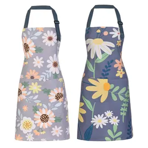 2 Pack Floral Apron for Women with Pockets, Adjustable Cotton Chef Aprons for Kitchen, Cooking, BBQ & Grill