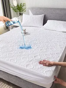 1PC 30cm Deep Fitted Sheet - Polyester Fabric, Phoenix Tail Flower Pattern, Ultrasonic Stitching, Waterproof Quilted, Breathable,