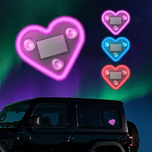 Solar Powered Car LED Ambient Light Heart Shape Neon Interior Decoration Wireless Romantic Car Accessories Valentine Gift Cute Car Decor 97.5mm x 84.2mm x 16.3mm