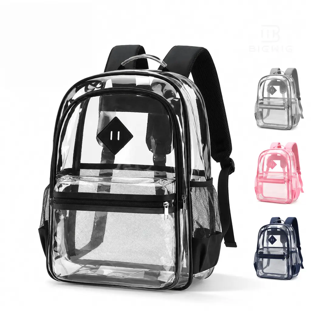 Clear Concert Stadium Bag PVC Transparent Backpack 15 Inch Laptop Unisex Breathable Casual Travel Solid Color Sequins Trend tiktokshopbacktoschool,back to school,back to school haul