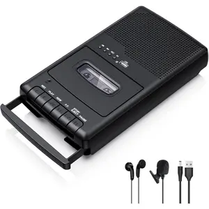 Portable Tape USB Player with Stand-Alone Mic, Cassette Players Recorder, Cassettes Tape Digital Converter to USB Flash Disk, Built-in Speaker, Retractable Handle, One-Touch Recording
