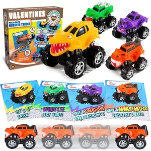16Pcs Pull Back Monster Truck With Kids Valentines Cards  easter gifts for kids