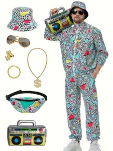 80s retro disco clothing 9pcs/set Halloween costumes, cosplay party outfits, stage performance costumes