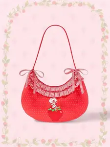 Strawberry Shortcake Women's Fashion Polka Dot & Strawberry Print Ruffle Shoulder Bag