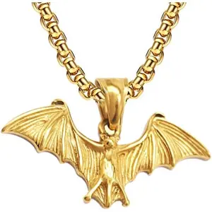 Bat Necklace for Men Women Stainless Steel Silver Gold Trendy Cool Gothic Anime Goth Bat Pendant Necklace Halloween Party Cosplay Non Tarnish Waterproof Jewelry Christmas Birthday Gift for Man Son BF Teen Boys