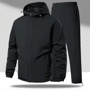 Men’s 2-Piece Hooded Tracksuit – Windproof, Breathable, Durable, Zipper Pockets, Adjustable Fit for Outdoor Activities and Gym