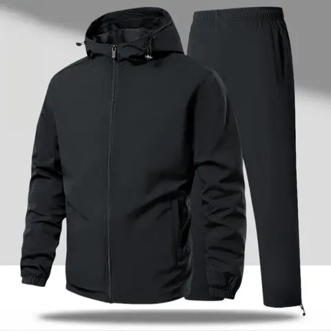 Men’s 2 Piece Hooded Tracksuit – Windproof, Breathable, Durable, Zipper Pockets, Adjustable Fit for Outdoor Activities and Gym