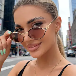 Retro Oval Sunglasses for Women Men Small Trendy Gold Frame Round Shades Cute Designer Sunnies with Stylish Design