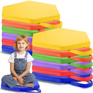 12 Pack 12 Inch Floor Cushions for Classroom, Flexible Floor Seats with Handles, Hexagon Classroom Rug Cushions for Toddlers, Preschool Nursery Furniture