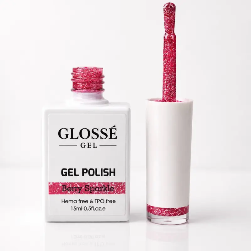 Glossé Gel Berry Sparkle 15ml - Vibrant Pink Glitter Finish for Stunning Nails with Fine Shimmer & High Shine