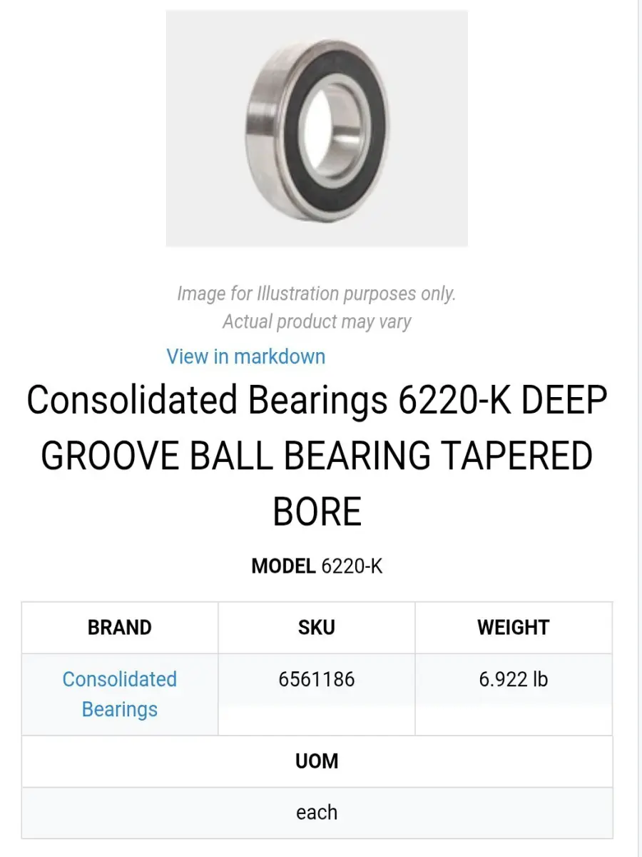 Consolidated Bearings 6220-K DEEP GROOVE BALL BEARING TAPERED BORE