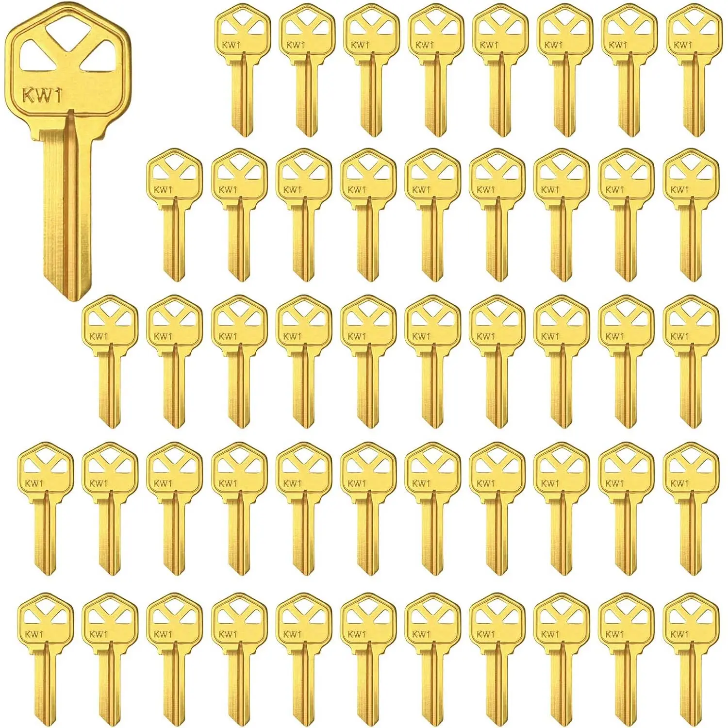 WAH YUE HING KW1 Brass 50 Uncut Key Blanks, Durable and Customizable Locksmith Hardware, Key Blanks Compatible with Various Locks