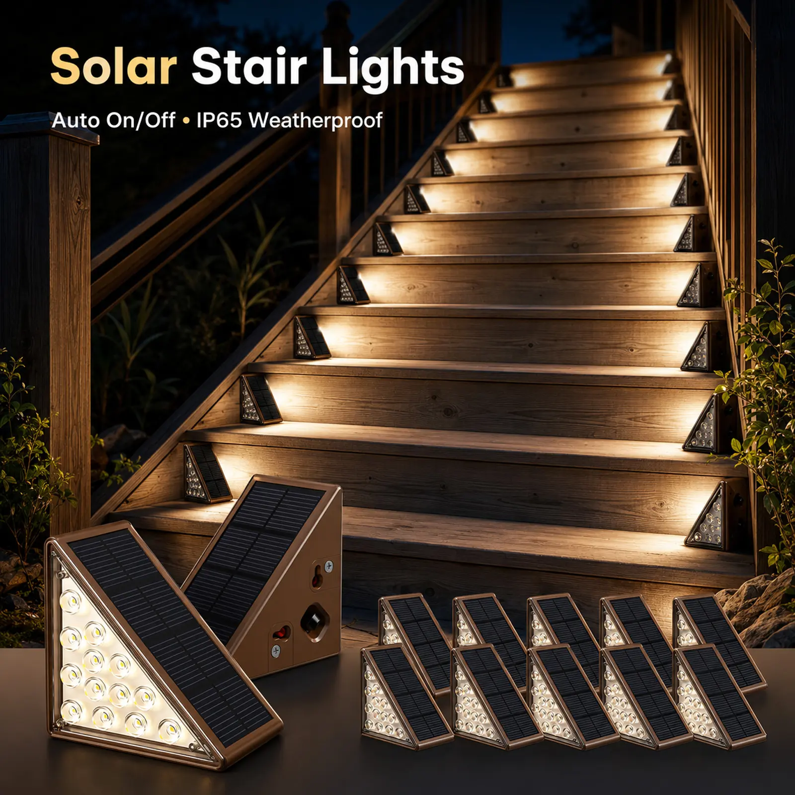 APZZLOXH 12-Pack Solar Powered Automatic Outdoor Step Lights - Warm-Light Decking & Patio Fixtures, Multiple Packs for Solar Garden, Ambient Pathway Illumination