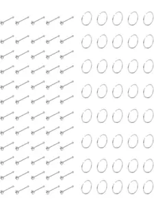Nose Studs, Stainless Steel Nose Rings, Hoop Studs, Unisex, Nose Piercing Jewelry, 60 Studs + 40 Rings, High Quality Jewelry