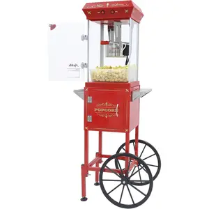 Popcorn Machine Maker With 8 Oz Kettle Makes Up to 32 Cups Vintage-Style Popper on Wheels Popcorn Cart for Home (Red)