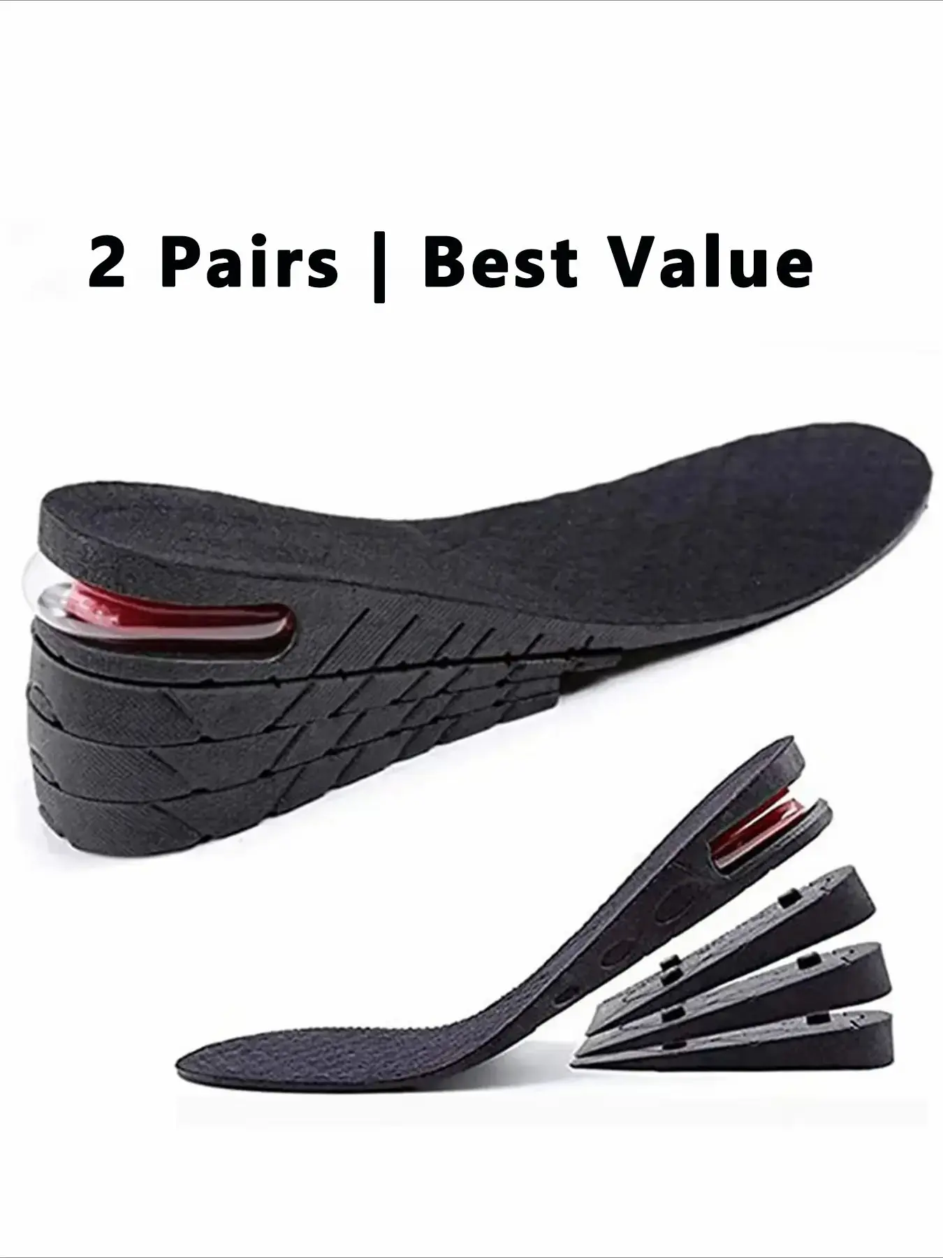 2 Pairs Adjustable Height Increase Insoles Heightening Insoles | 3 Heights Air Cushion Shock Absorption Shoe Inserts Shock Absorbing Insole Height Lift Insoles