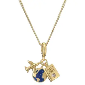 14K Gold Plated Plane Map Passport Pendant Necklace For Women Birthday Gift
