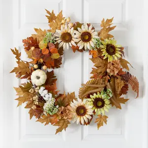 30” Autumn Sunflower, White Pumpkin and Berries Artificial Fall Wreath 30” Autumn Sunflower, White Pumpkin and Berries Artificial Fall Wreath