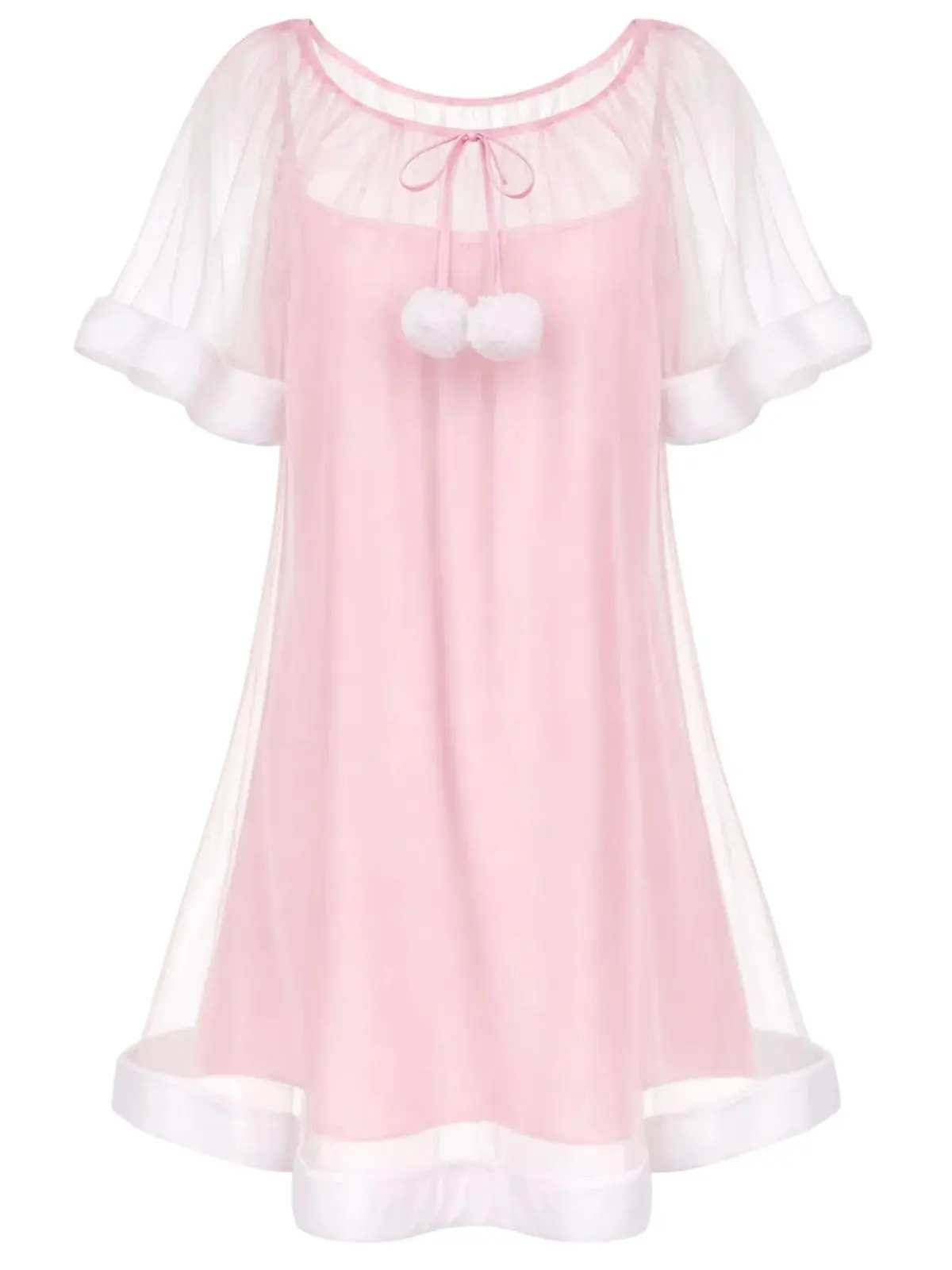 Women's Cute 1940s Princess Style Blue Ruffle Sleeve Embellished Tulle Trim Plush Above-Knee Night Gown - Soft Stretchy, Multi-Size Sleepwear Gowns, Summer Homewear Loungewear, Night Gown For Women, Retro BackToSchool