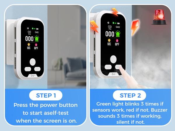 KUACC 6-in-1 Portable Detector, Home Items with Natural Gas, Temperature & Humidity Sensors, Plug-and-Play Design, High-Definition Display, Accurate Alerts, Ideal for Kitchen, Household Use