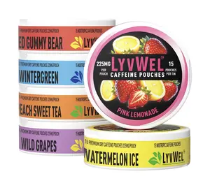 LyvWel 5 or 6 jars Caffeine Pouches 225mg per, Upper Energy Deckys Guarana Zero Sugar, Energy Boost