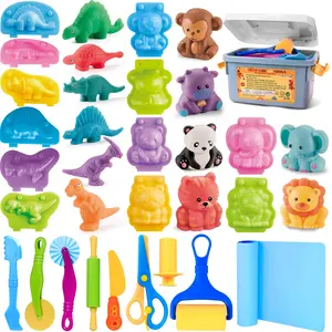 Color Clay Molding Tool Set, 22-Piece Kit with Storage Bucket, Silicone Mat, Roller, Safety Scissors, 3D Animal & Dinosaur Mold