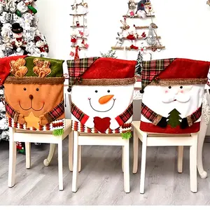 Christmas Themed Chair Cover, 1 Count Cute Snowman/Elk Design Chair Slipcover, Festive Decoration for Home Living Room Bedroom Dining Room Christmas gift