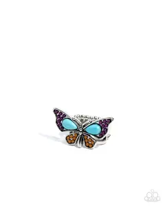 Aerial Acceleration - Purple and Turquoise Stone Silver Butterfly Ring - Paparazzi