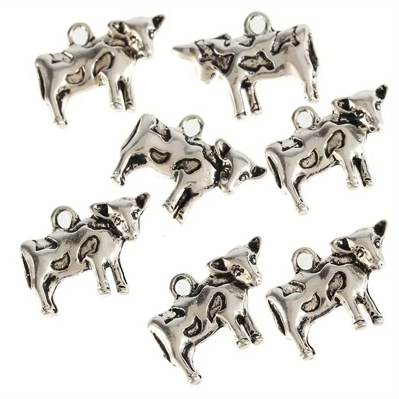 20pcs Antique Silvery COW FARM YARD 3D Bead Charms Lovely Charms Alloy Pendants Fit Bracelet Jewelry Making