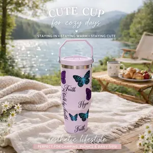 30oz Insulated Mug, Travel Tumbler, Insulated Travel Drinkware, Double Wall, Leak-Proof, Keeps Hot for 12 Hours, Cold for 24 Hours, Butterfly Design, Skinny Thermal Cup, Gift, for Holiday, Camping, Travel, Water Bottles