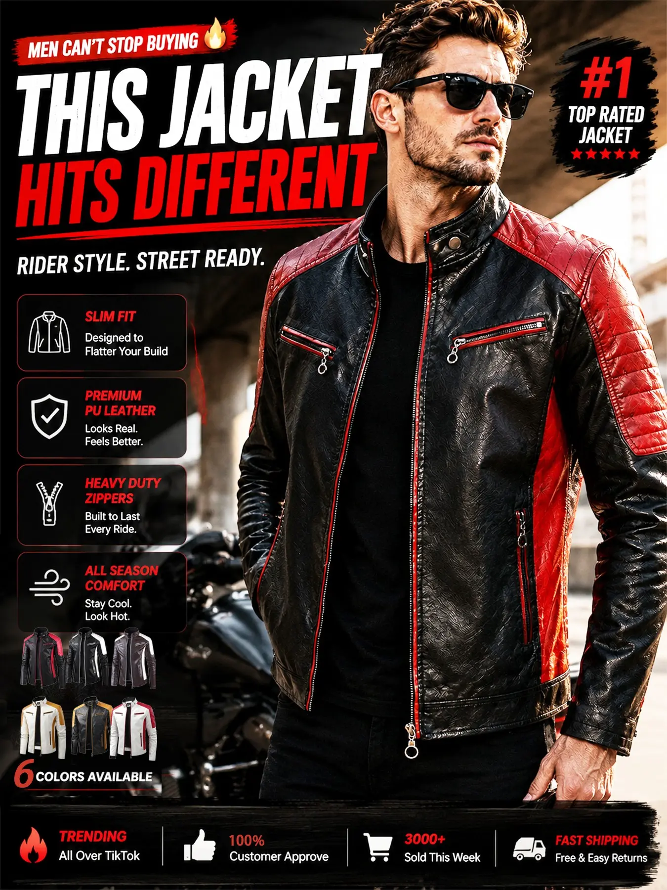 Men's High-End Faux Leather Motorcycle Jacket, Biker Jackets, Racing Riding PU Leather Coat, Y2K Vintage Slim Fit, Long Sleeve, Street Style, Motorcycle Streetwear