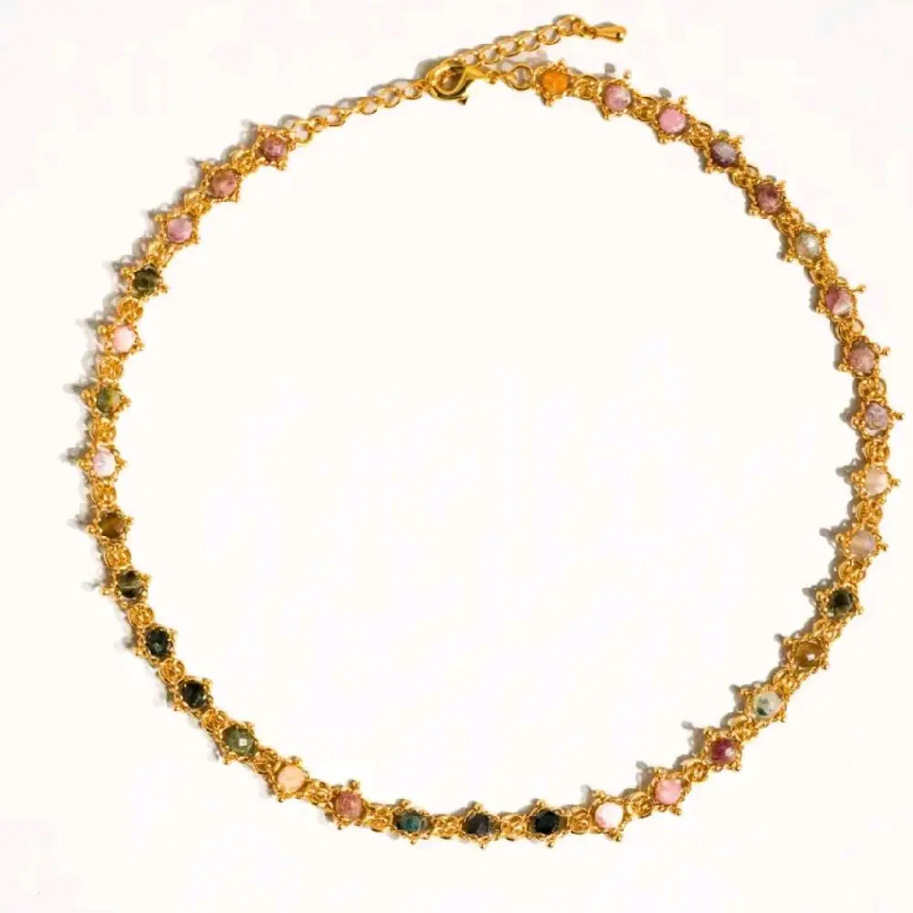 The Valentina Necklace - 18K Gold-plated Multi-stone Chained Necklace