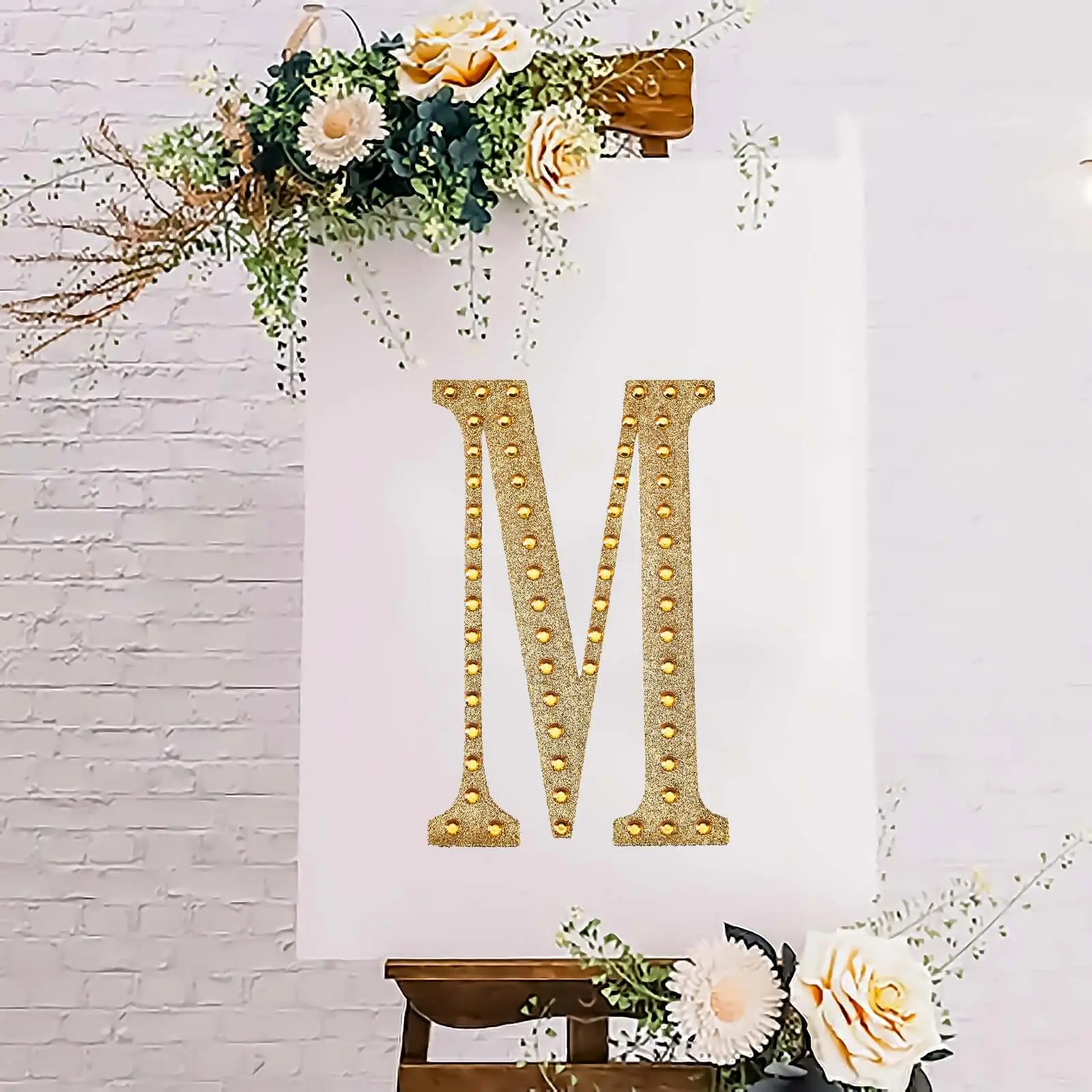 8 in Gold Glitter Rhinestone Alphabet "M" Decorative Decal - Adhesive Letter Stickers, Gold Stickers for DIY Scrapbooking, Stamping, Party Craft Embellishments