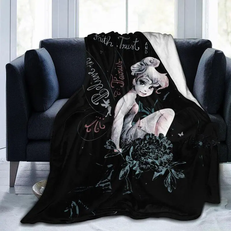 Peter Pan & Tinkerbell Forest Fairies Character Graphic Fantasy Character Blanket - Silk-Touch Lightweight Flannel Cozy Throw, 50"x40", Decorative Bedding Gift, Character Graphic Blankets, Fantasy Character Blankets