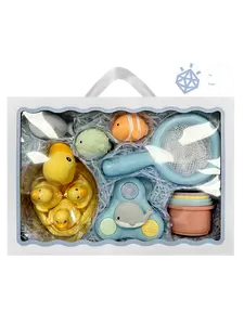 Jool Baby Bathtime Adventure 15-pc Gift Set with Bath Toys Floating Ducks & Sensory Fun for Baby Shower Includes 3 Mama & 3 Baby Ducks 3 Squirters 5 Cups & Fidget Toy Bathtoy