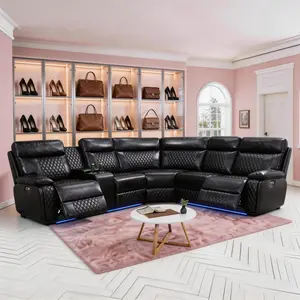 Luxury Sofa Dark Breathable Semi PU faux Leather Living Room Left Side Recliner Multifunctional Sofa Set for Modern Home Decor Recliner Chair