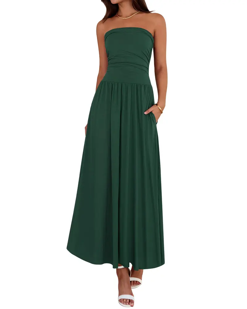 BTFBM Women Strapless Tube Top Dress Summer 2026 Sleeveless Ruched Flowy Cocktail Wedding Guest Maxi Dresses with Pocket - TikTok Shop BTFBM Women Strapless Tube Top Dress Summer 2026 Sleeveless Ruched Flowy Cocktail Wedding Guest Maxi Dresses with Pocket - TikTok Shop