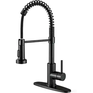 Black Kitchen Faucet with Pull Out Sprayer Stainless Steel Single Handle Spring Sink Faucets 1 Hole Or 3 Hole Dual Function for Farmhouse Camper Laundry Utility Rv Wet Bar
