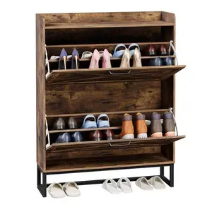 Zeny Shoe Storage Cabinet for Entryway w/2 Flip Drawers Wooden Narrow Shoe Rack Brown